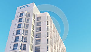 Perspective modern hotel building over blue sky scene