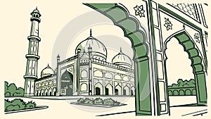 Perspective Mosque Arch Vector Illustration, vector design Generative AI