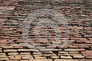 Perspective of old red brick wall