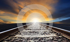 Perspective of rail way against beautiful dusky sky use for land