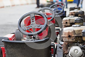 Perspective row of Go-kart ready to start