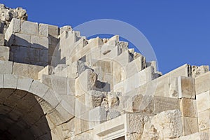 Perspective shoot of ancient stone structure corner amphitheatre