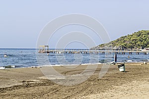 Perspective shoot of empty coastline of Mediterranean sea in Turkey