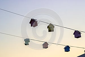 Perspective shoot of sweet bird houses at sunset time