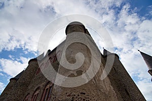 Perspective shot from down of a Castle of Vianden in Luxembourg.
