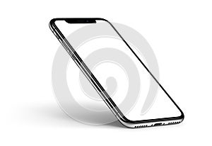 Perspective smartphone iPhone X mockup with shadow CCW rotated on white background