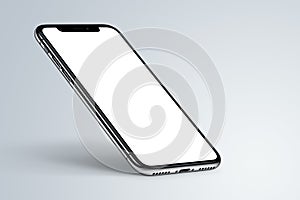 Perspective smartphone similar to iPhone X mockup with shadow on light background