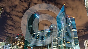 A Perspective of the Towers of La Defense Business District at Night Cloud Buildings