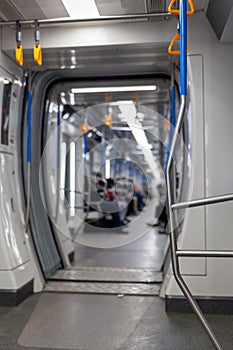 Perspective up view of subway car. Moscow metro.