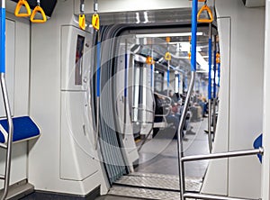 Perspective up view of subway car. Moscow metro.