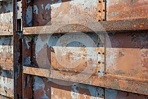 Perspective view background of industrial rusted metal wall construction