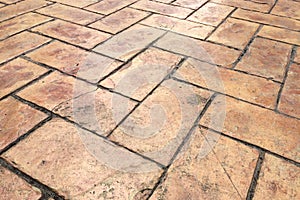 Perspective View of Brown Brick Stone Street Road. Sidewalk, Pavement Texture