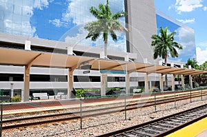 Perspective view of building beside train station