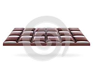 Perspective view of dark chocolate bar on white background