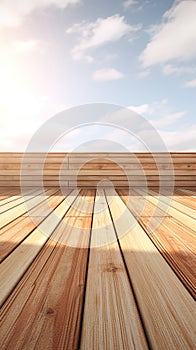 Perspective view of a diagonal plank deck as a background with a wooden floor