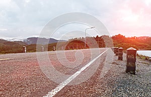 Perspective View of Empty Countryside Road with White Line Ready for Start Journey of Adventure Travel to The Mountains in Ranong