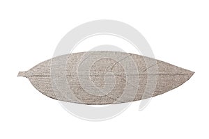 perspective view of isolated in the form of a leaf placemat for food. Close up of bamboo mat Empty space for your design