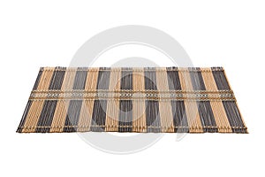perspective view of isolated placemat for food. Close up of bamboo mat Empty space for your design