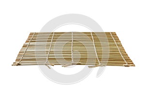 perspective view of isolated placemat for food. Close up of bamboo mat Empty space for your design