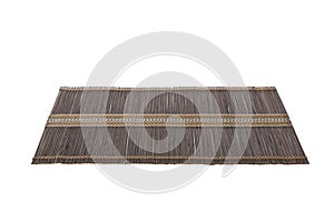 perspective view of isolated placemat for food. Close up of bamboo mat Empty space for your design