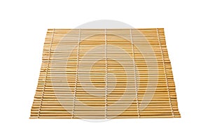 perspective view of isolated placemat for food. Close up of bamboo mat Empty space for your design