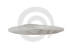 perspective view of isolated Round placemat for food. Close up of bamboo mat Empty space for your design