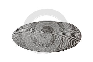 perspective view of isolated Round placemat for food. Close up of bamboo mat Empty space for your design