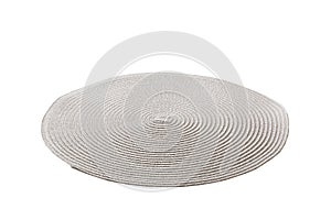 perspective view of isolated Round placemat for food. Close up of bamboo mat Empty space for your design