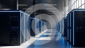 Futuristic Data Center with Server Racks