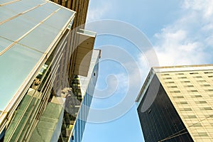 Perspective view of modern high-rise glass skyscraper building