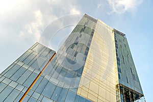 Perspective view of modern high-rise glass skyscraper building