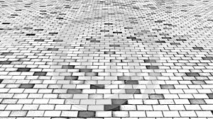 Perspective View of Monotone Black and White Brick Stone Street Road. Sidewalk, Pavement Texture