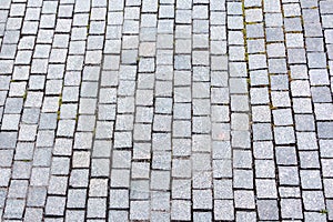 Perspective View of Monotone Gray Brick Stone on The Ground for