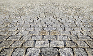 Perspective View Monotone Gray Brick Stone Pavement on The Ground for Street Road. Sidewalk, Driveway, Pavers, Pavement