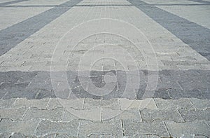 Perspective View Monotone Gray Brick Stone Pavement on The Ground for Street Road. Sidewalk, Driveway, Pavers, Pavement