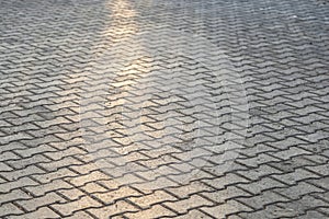 Perspective View Monotone Gray Brick Stone Pavement on The Ground for Street Road. Sidewalk, Driveway, Pavers, Pavement