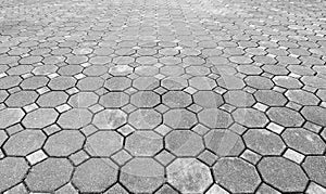 Perspective View of Monotone Grunge Gray Brick Stone on The Ground for Street Road. Sidewalk, Driveway, Pavers, Pavement in Vintag