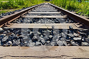 Perspective view of old abandoned railroad tracks