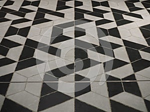 Perspective View of Real Black and White Tiles with Weird Pattern