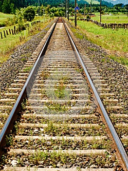Perspective view of singe railroad track photo