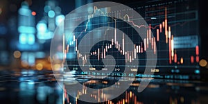 Perspective view of stock market growth, business investing and data concept with digital financial chart graphs