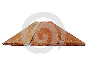 Perspective view of three sheets of rustic wood with holes isolated. Rustic Wood Planks on white background. Full frame vintage