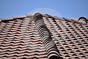 Perspective view of a tile roof