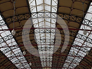 Perspective view of traditional train station`s roof