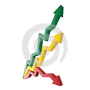 Perspective view vector of a beautiful colored 3d red, yellow and green arrow graph