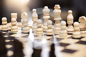 perspective view of the wooden pawns of the game