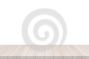 Perspective white wood table top isolate on white background