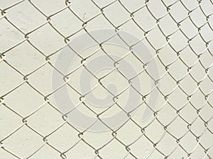 Perspective of wire mesh fence.