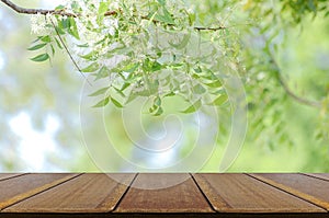 Perspective wood table and nature background photo