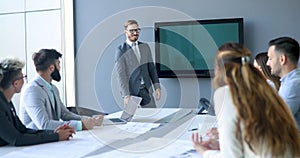 Perspective businesspeople having meeting in conference room